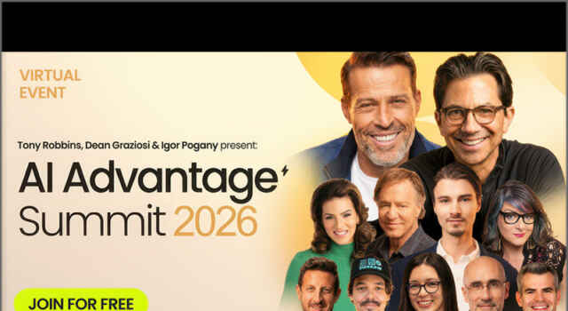 Tony Robbins, Dean Graziosi and Igor Pogany Host Free AI Advantage Summit to Help Them