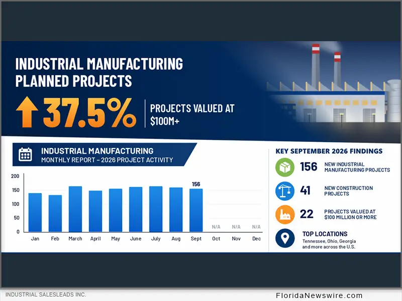 Industrial SalesLeads announced today the September 2026 results for the new planned capital project spending report
